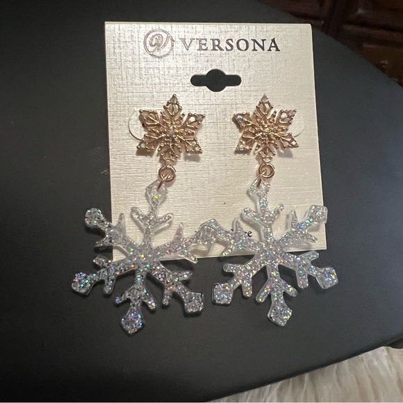 New Nickel Free Iridescent Snowflake Earrings - Picture 4 of 4